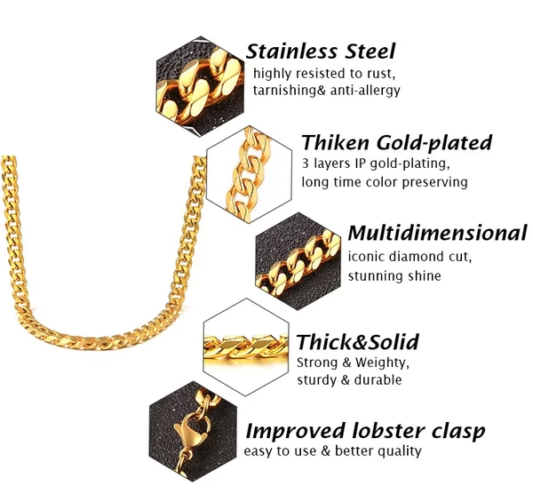 Stainless Steel Gold Silver Chain Cuban Curb Womens Mens Necklace image 7