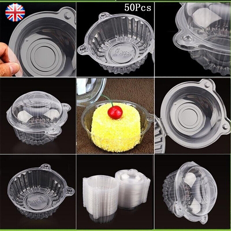 50Pc Plastic Cupcake Muffin Single Cup Cake Holders Boxes Pods Domes Cases Clear — image 11