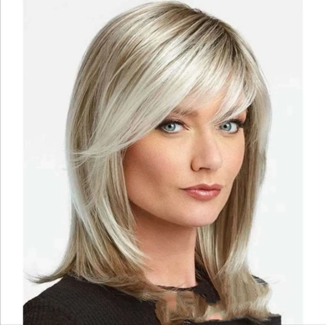 Medium Long Hair Platinum Highlights Brown Gradient