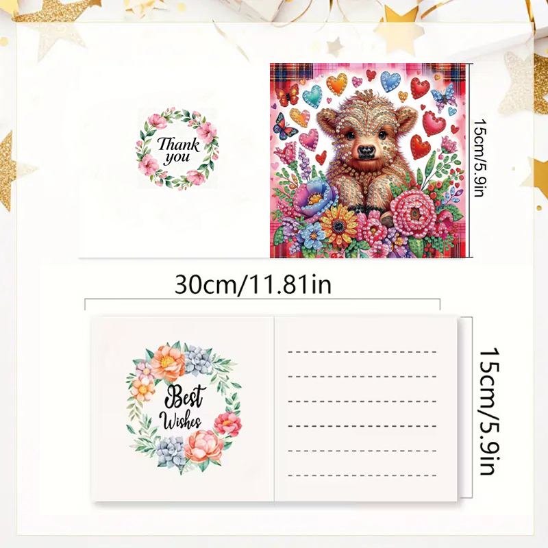 DIY Diamond Painting Kit Birthday Card Kit, Unique Animal Pattern Design, Water Diamond Painting Art Mosaic Postcards, Festival Cards Perfect For Families, Friends, And Lovers, Handmade Gifts