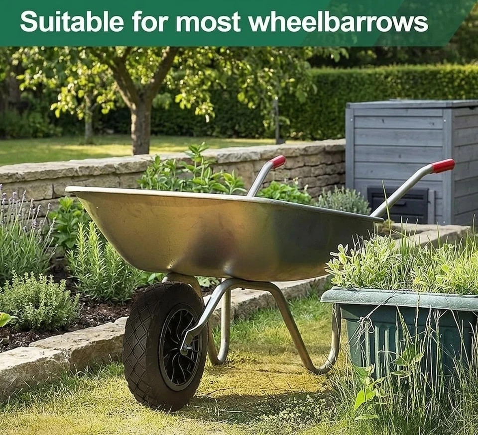 PU Wheelbarrow Wheel 14 Inch 3.50-8 Puncture Proof Solid Heavy Duty Tyre Black — image 2