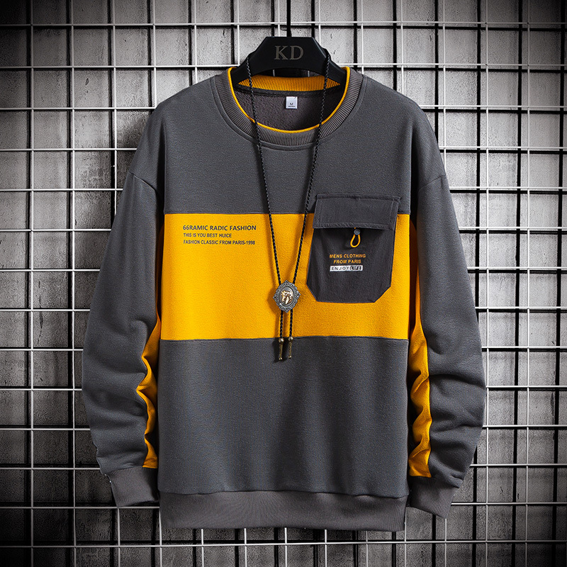 Work Pocket Crew Neck Sweater Casual Sports Long Sleeve T-Shirt