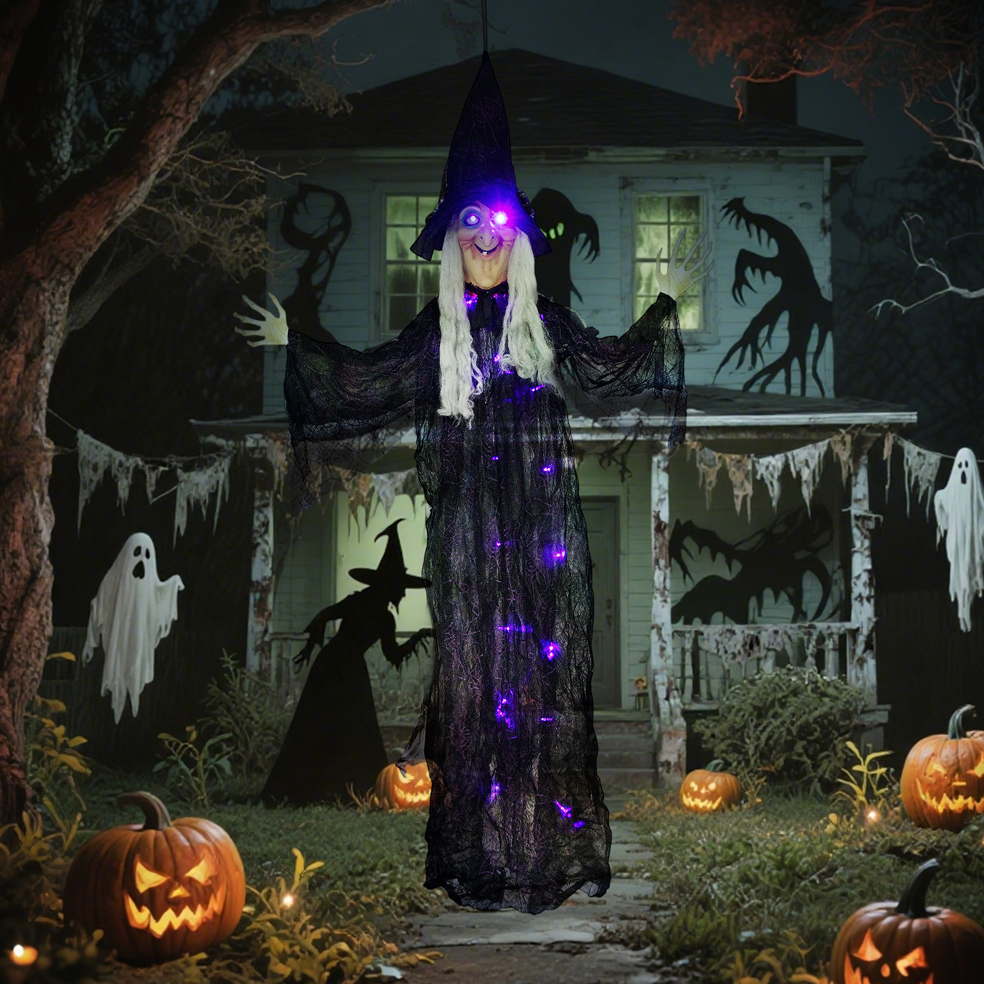 183 Cm Life Size Halloween Animated Hanging Witch