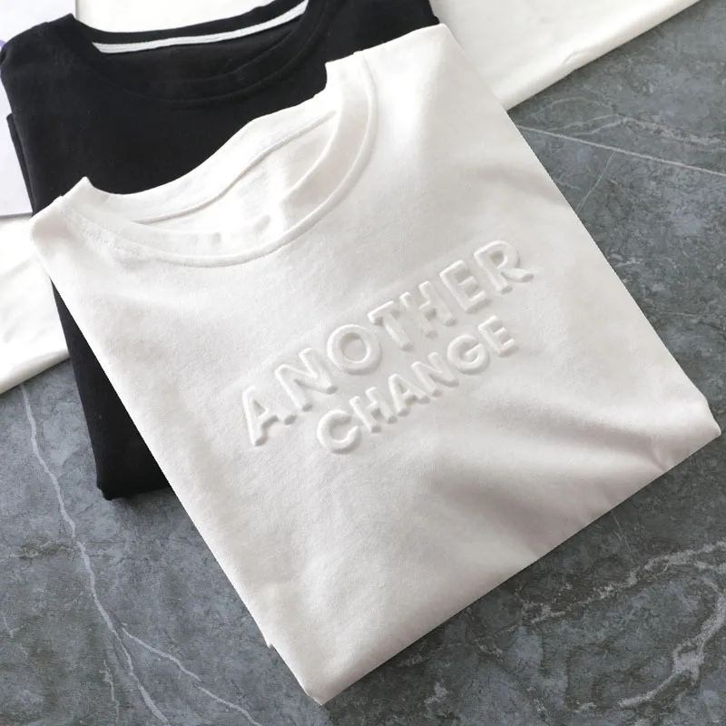 Fashion Letter Printing Female Large 3d Casual Loose T-shirt Top - White