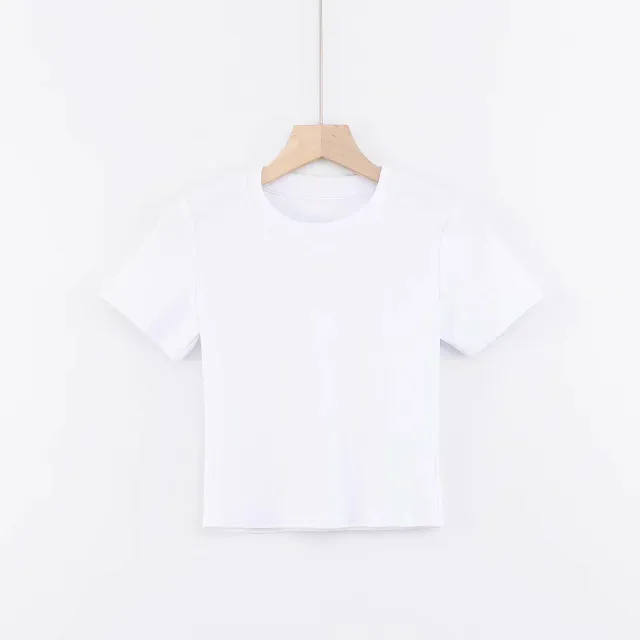 Star Same Round Neck Slim fit Cropped T shirt Basic All match Crop Top White - Shop at LoveMi
