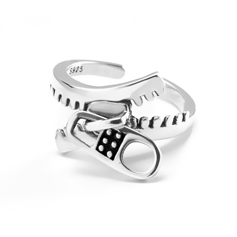 Fashion Unique Geometric Zipper Ring Female Retro