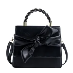 French Butterfly Clip Tote Shoulder Crossbody Bag - Black - View 1