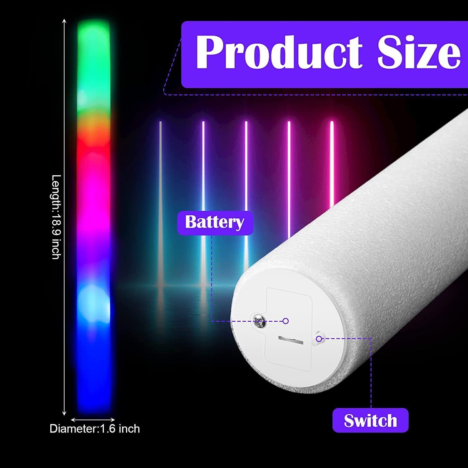 LED Foam Sticks Flashing MultiColor Glow In Dark White Batons Light Concert 7