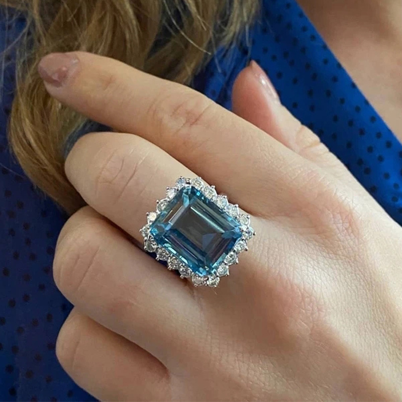 Mopping Pad Sapphire Ring Full Diamond Princess Square Ring