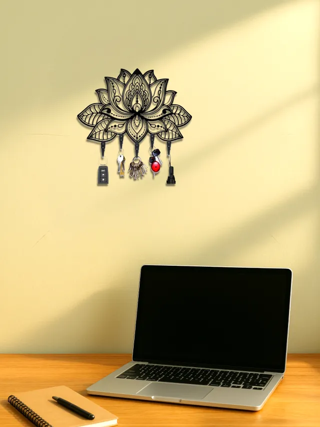 Modern Lotus Key Holder Wall Mount,Stylish Entryway Organizer With Coat&Hat Hook Look At The Picture - Shop at LoveMi