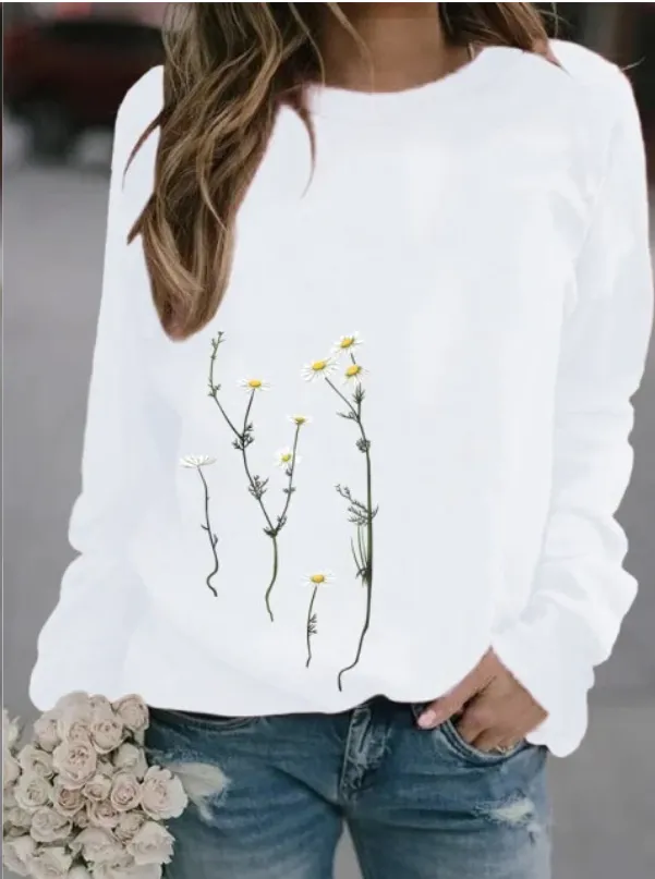 Women's Casual Printed Long sleeved Women's Sweater Multicolor White - Shop at LoveMi