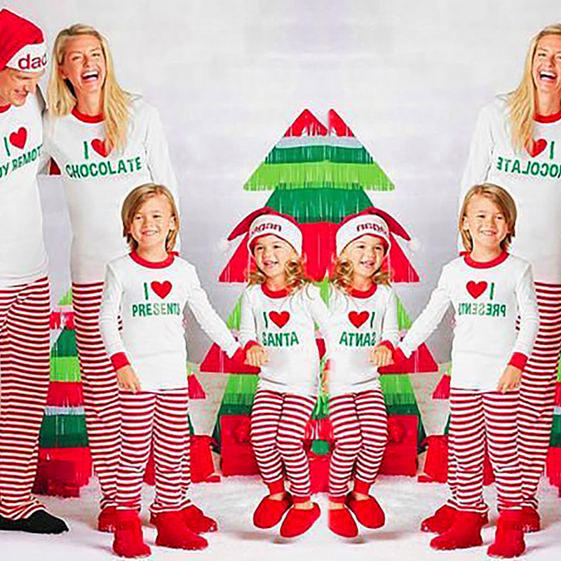 Title 7, Christmas Print Striped Leisure Parent-Child Suit