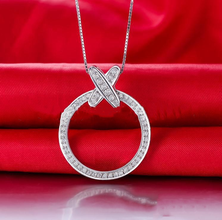SONA Diamond Pendant X Type Round Necklace