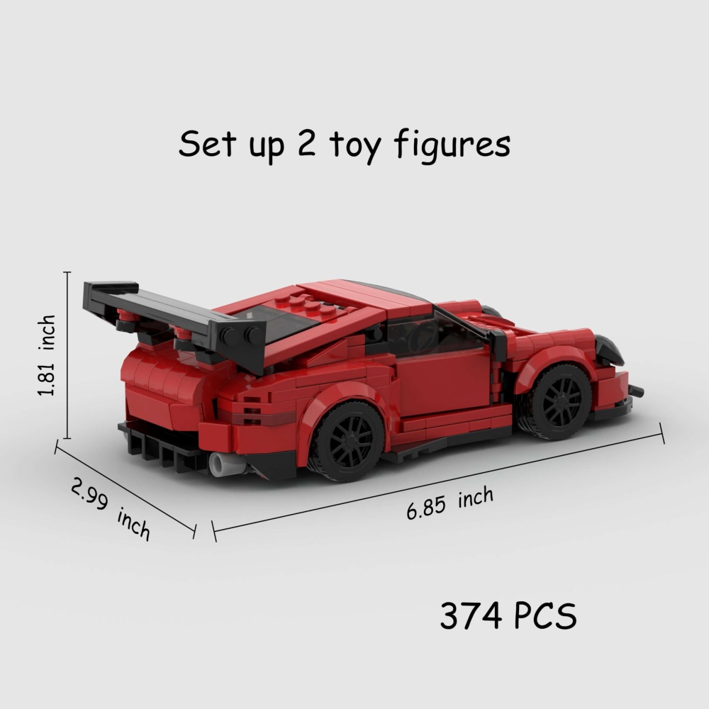 374PCS Red Sports Car MOC Building Blocks Porsche 911GT3 RS 5