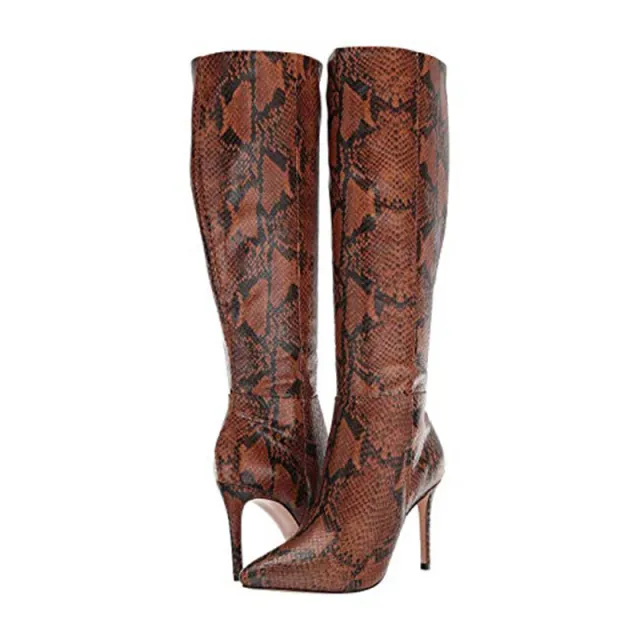 Sexy Snake Print Side Zip Knee Boots Brown - Shop at LoveMi