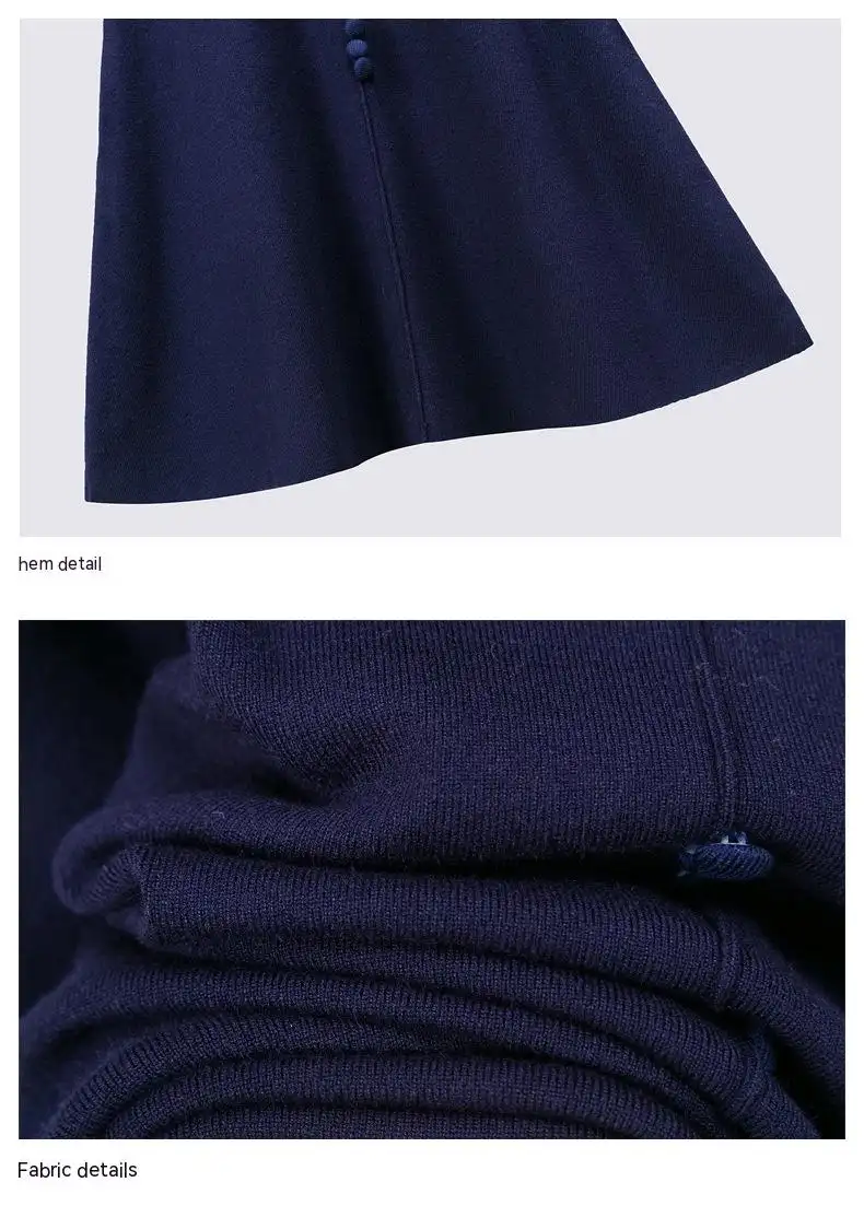 A- Line Knitted Fitted Waist Long Sleeve Dress