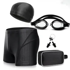 Men's Swimming Trunks And Goggles Set - Black - View 1