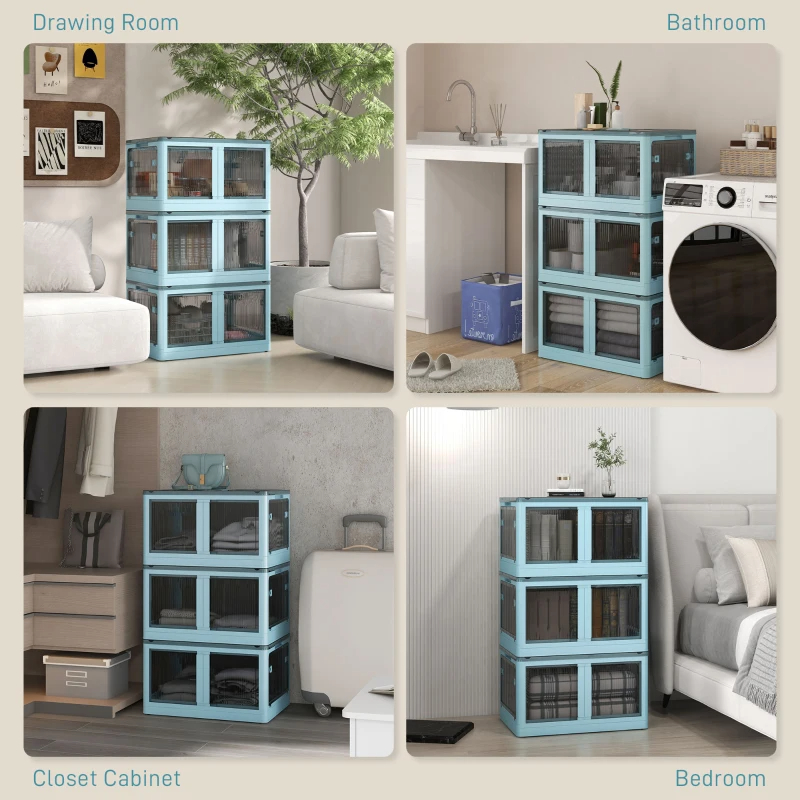 Stackable Storage Bins With Lids, Wheels, And Collapsible, Blue_voghion.com