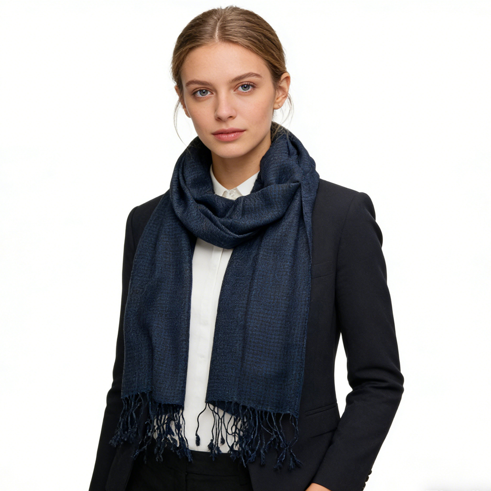 Navy Jacquard Polyester Scarf - Herringbone Texture Scarf 70inchx21inch