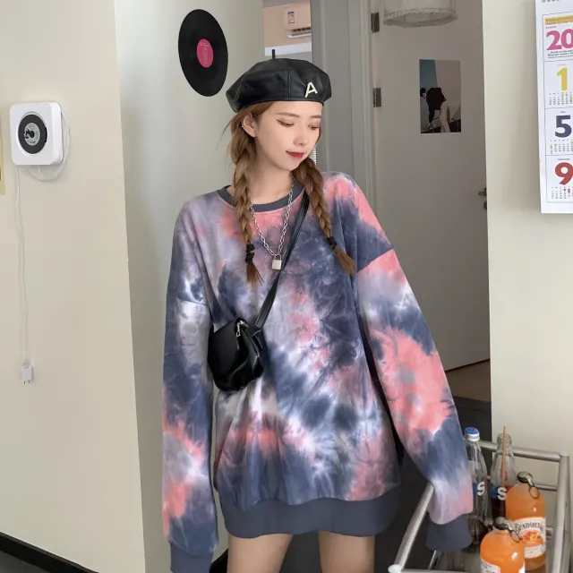 Tie dye Couple Girlfriends Dress Sweater Female Design Sense Long - Shop at LoveMi
