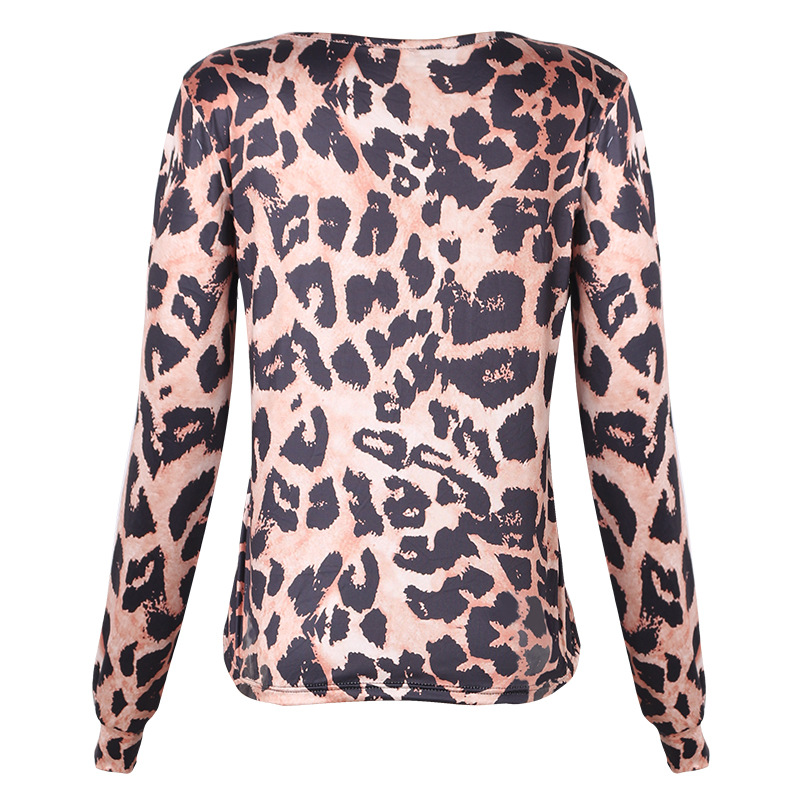 Title 7, Leopard Print Long-Sleeved V-Neck Sexy Shirt