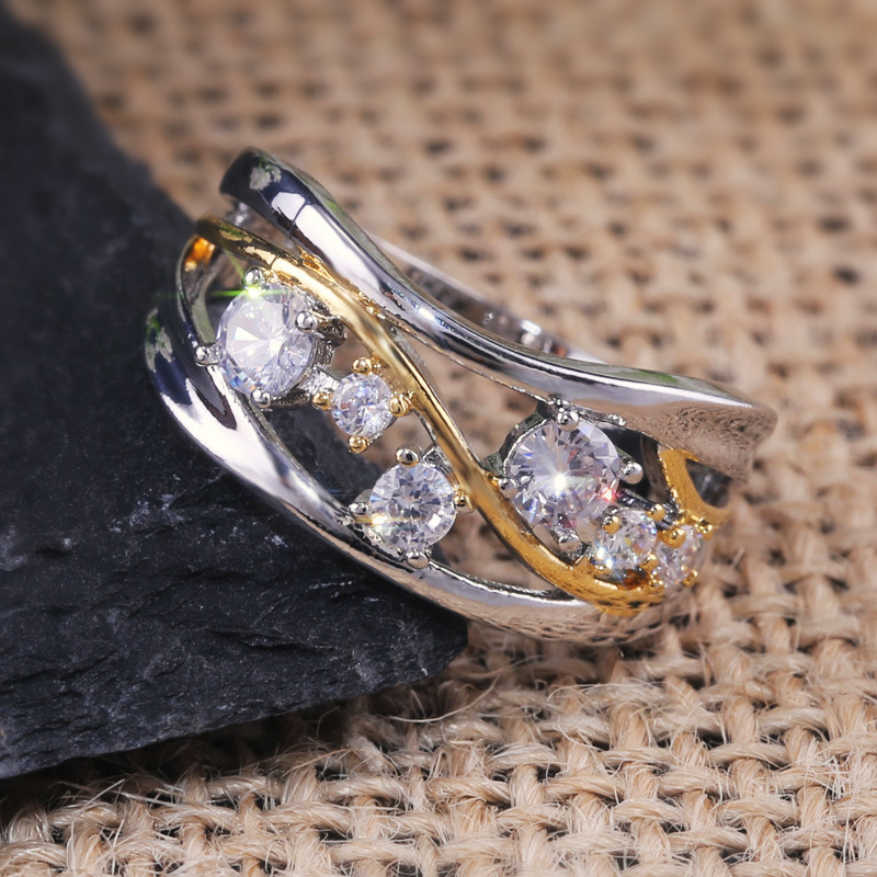 European And American New Two-tone Classic Irregular Size Diamond Ring Women's Ring