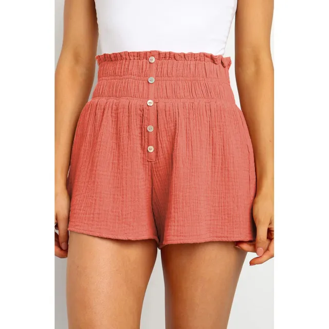 New Solid Color High waisted Button embellished Casual Straight leg Pants Orange - Shop at LoveMi