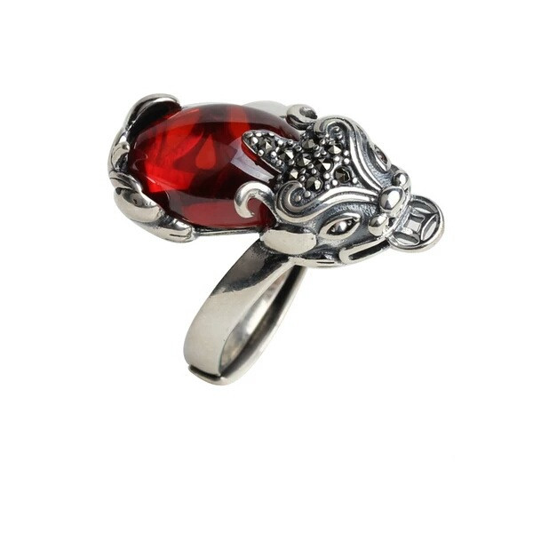 Men And Women Red Pomegranate Vintage Ring Chalcedony Agate Ring