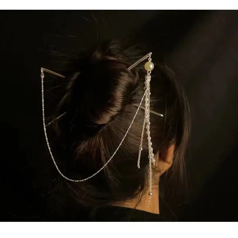 Double Hairpin Alloy Solid Color Hanfu Headdress Female