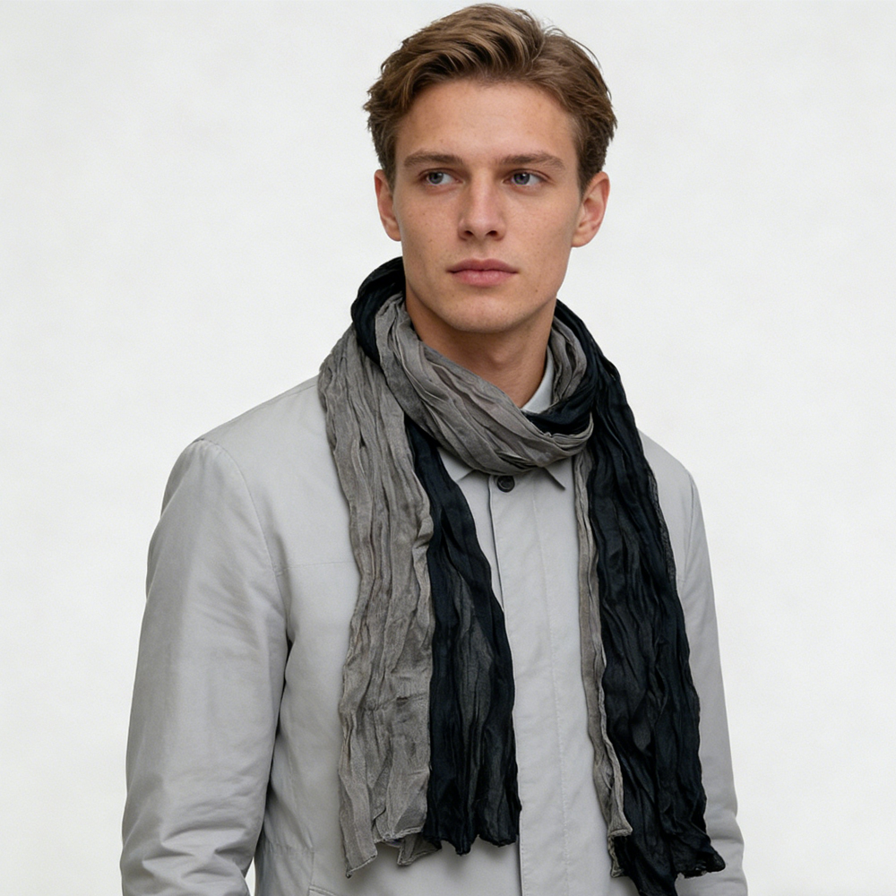 2pcs Textured Casual Scarf ,Khaki Black Crinkle Scarf ,vacation,daily Life,evening Party,Office Appropriate Subtlety For Women Men,for Casual Outfits - Men's Clothing