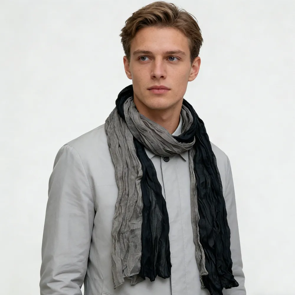 Textured Casual Scarf, Khaki Black Crinkle vacation