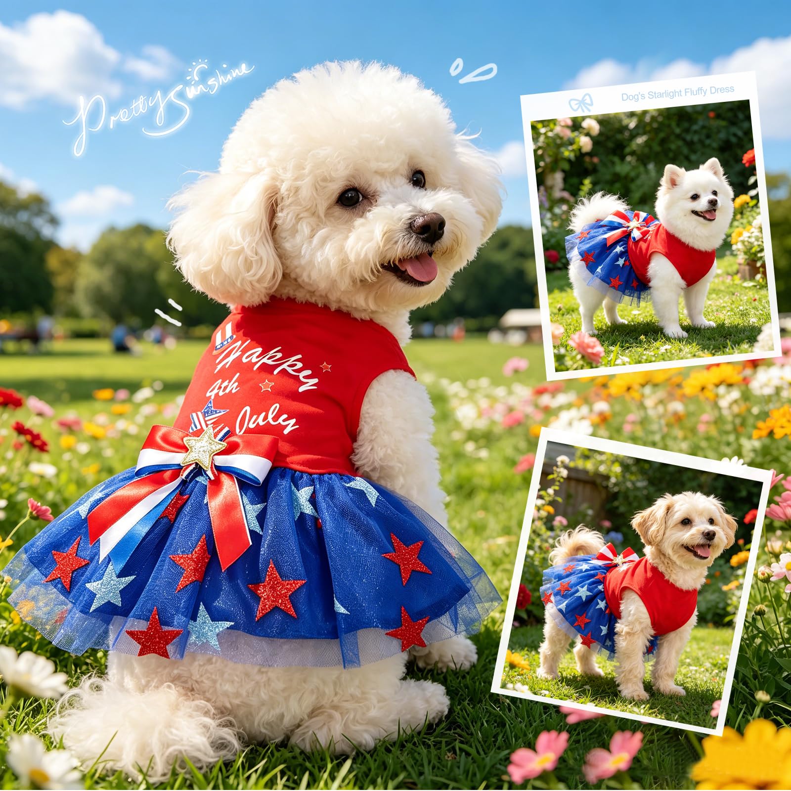 Dog Tulle Dress Independent Day Patriotic Stars Dog Outfit Sparkly Pet Holiday Dress With Bow For Small Dogs Cat Clothes — foto 10