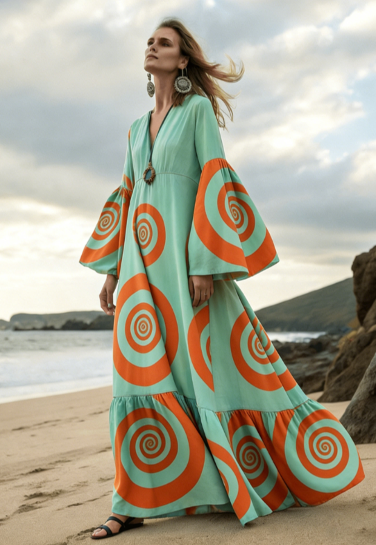 Xinglan Water Drop Wave Point Grand Swing Holiday Long Dress