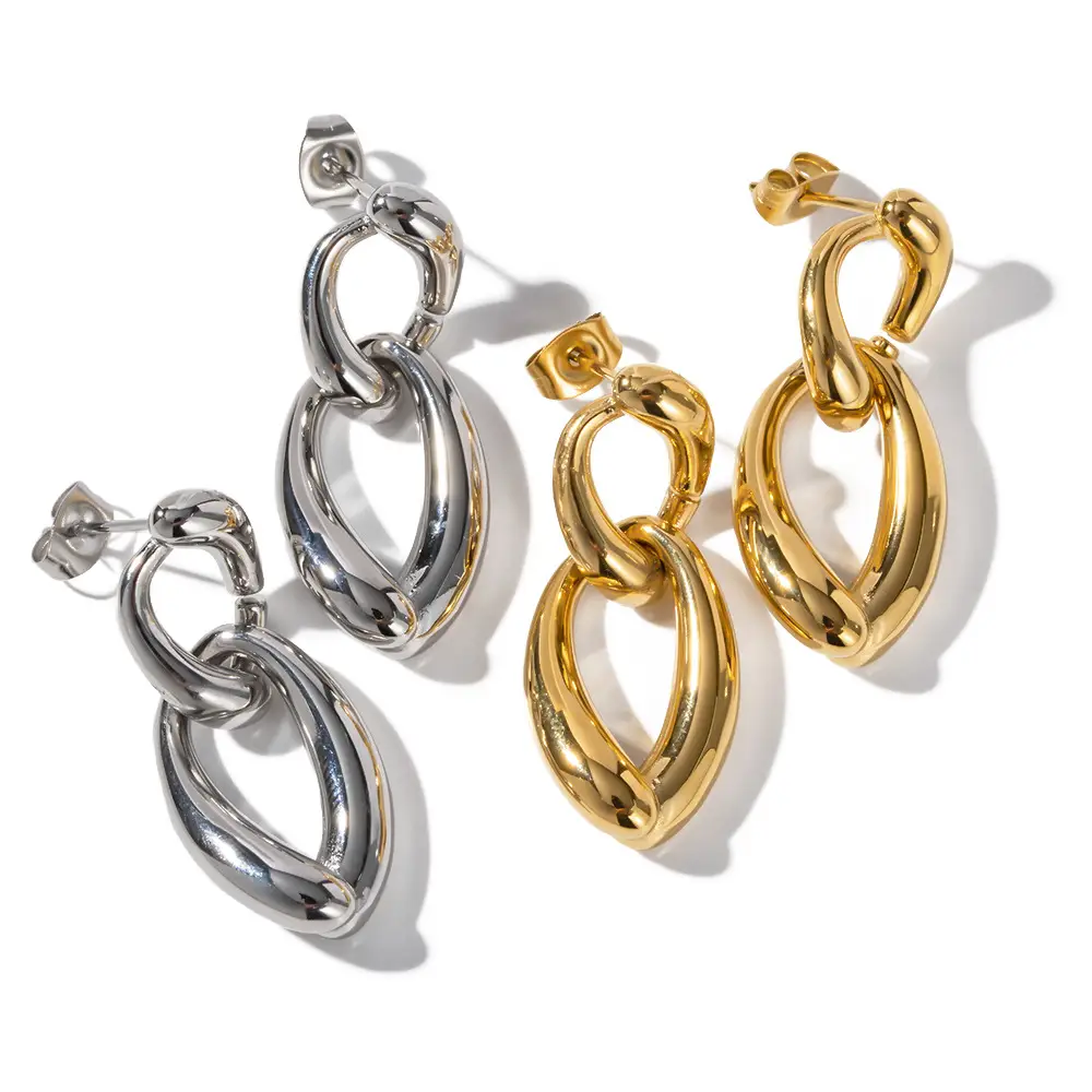 Titanium Steel Gold-plated Earrings 18K Gold-plated Stainless Steel Irregular Chain Earrings