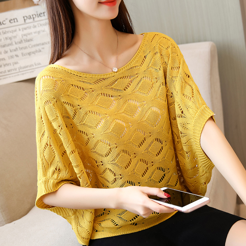 Title 1, Womens Pullover T-shirt Loose Openwork Knitted...