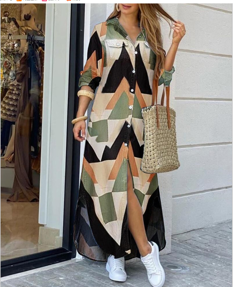 European And American New Long-sleeved Slit Dress