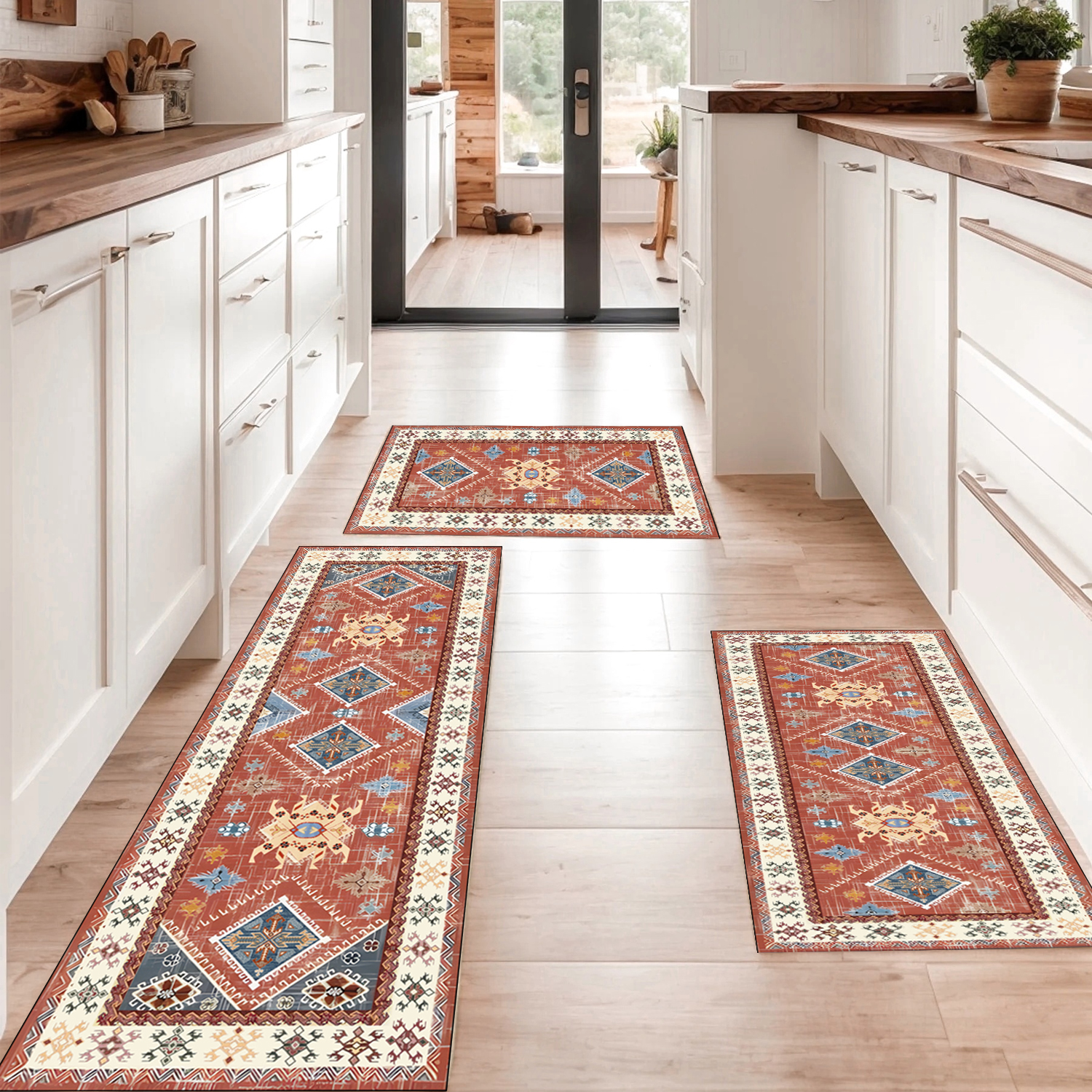 Boho Kitchen Rug Sets 3 Piece With Runner Non Slip Kitchen Rugs And Mats Washable Kitchen Mats For Floor Thick Kitchen Floor Mat Carpet Runner Rugs For Hallway Laundry Holiday Decor 6