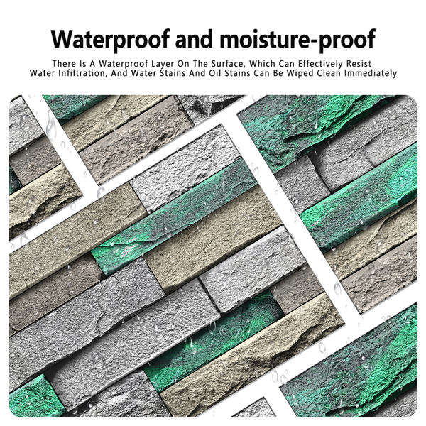 PVC Green Brick And Stone Pattern Self-adhesive Wallpaper, Removable Without Leaving Glue, Peel And Stick Wallpaper_voghion.com