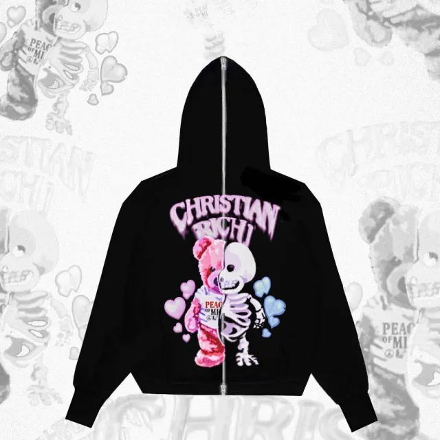 Autumn And Winter New European And American Personality Trend Printed Sweater Coat Black - Shop at LoveMi