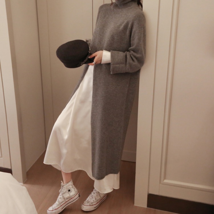 Women's Personality High Waist Split High Neck Long Dress