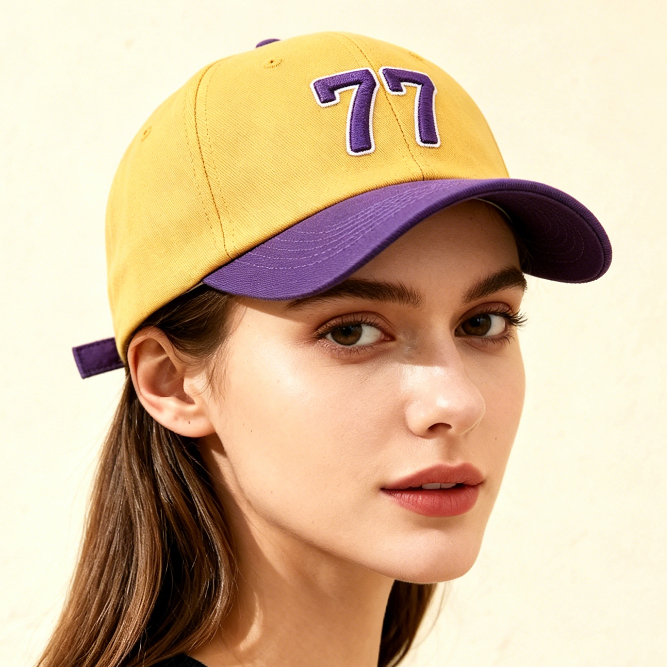 The Multi-color Embroidered Number 77 Adjustable Simple Casual Peaked Cap Baseball Hat Is Suitable For Daily Outdoor Shopping.
