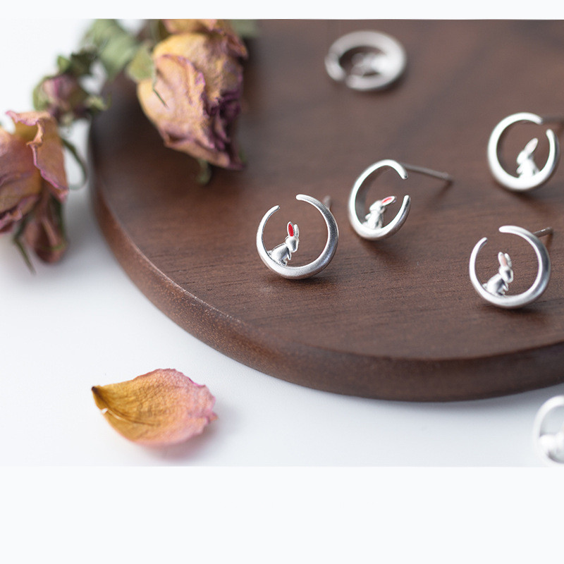 Sweet Little White Rabbit Curved Moon Ear Jewelry