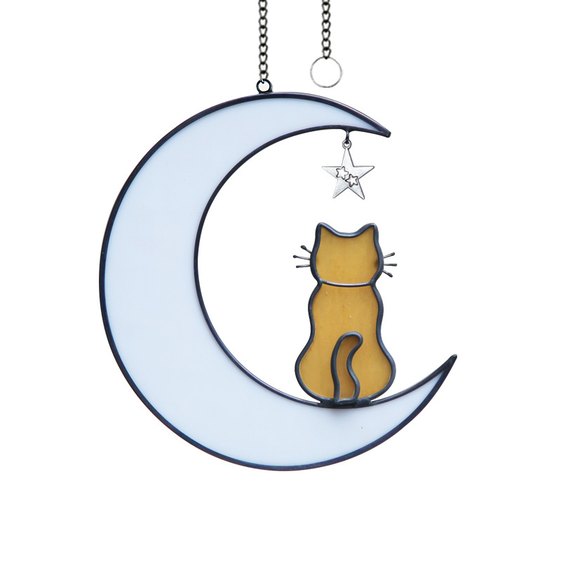 Title 10, Colorful Glass Pet Cat Dog Moon Window Ornaments