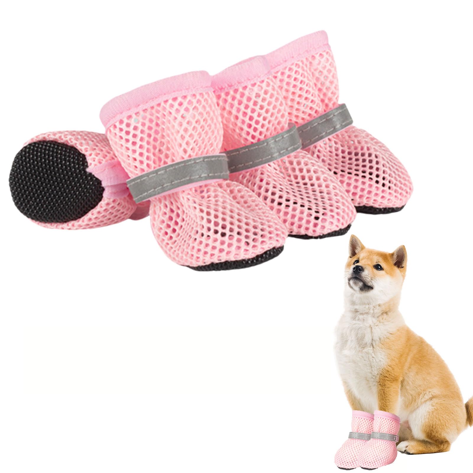 Small Dog Shoes For Hot Pavement, Breathable Summer Dog Boots With Mesh, Non-Slip Sole, Adjustable Reflective Straps, Paw Protection For Outdoor Walking view 3