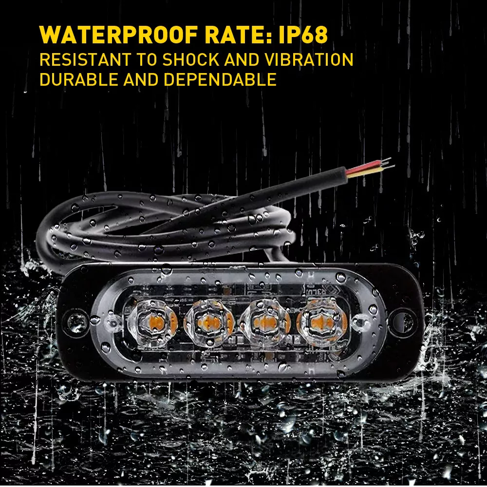 12x 4 LED Recovery Strobe Flashing Truck Beacon Grille Light Lightbar Amber Lamp