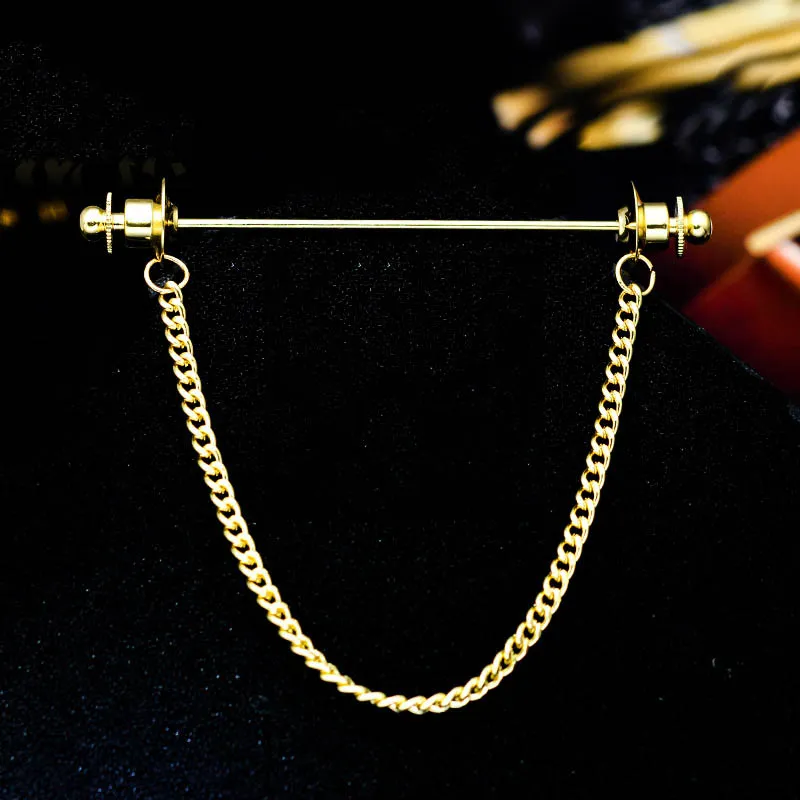 Metal Chain Tassel Pin Men's Shirt One Word Pin - Gold