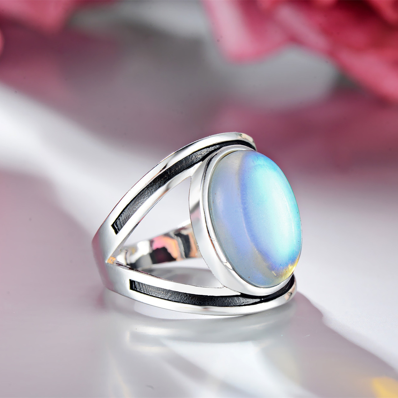 Title 4, New Inlaid Colorful Moonstone Ring For Women