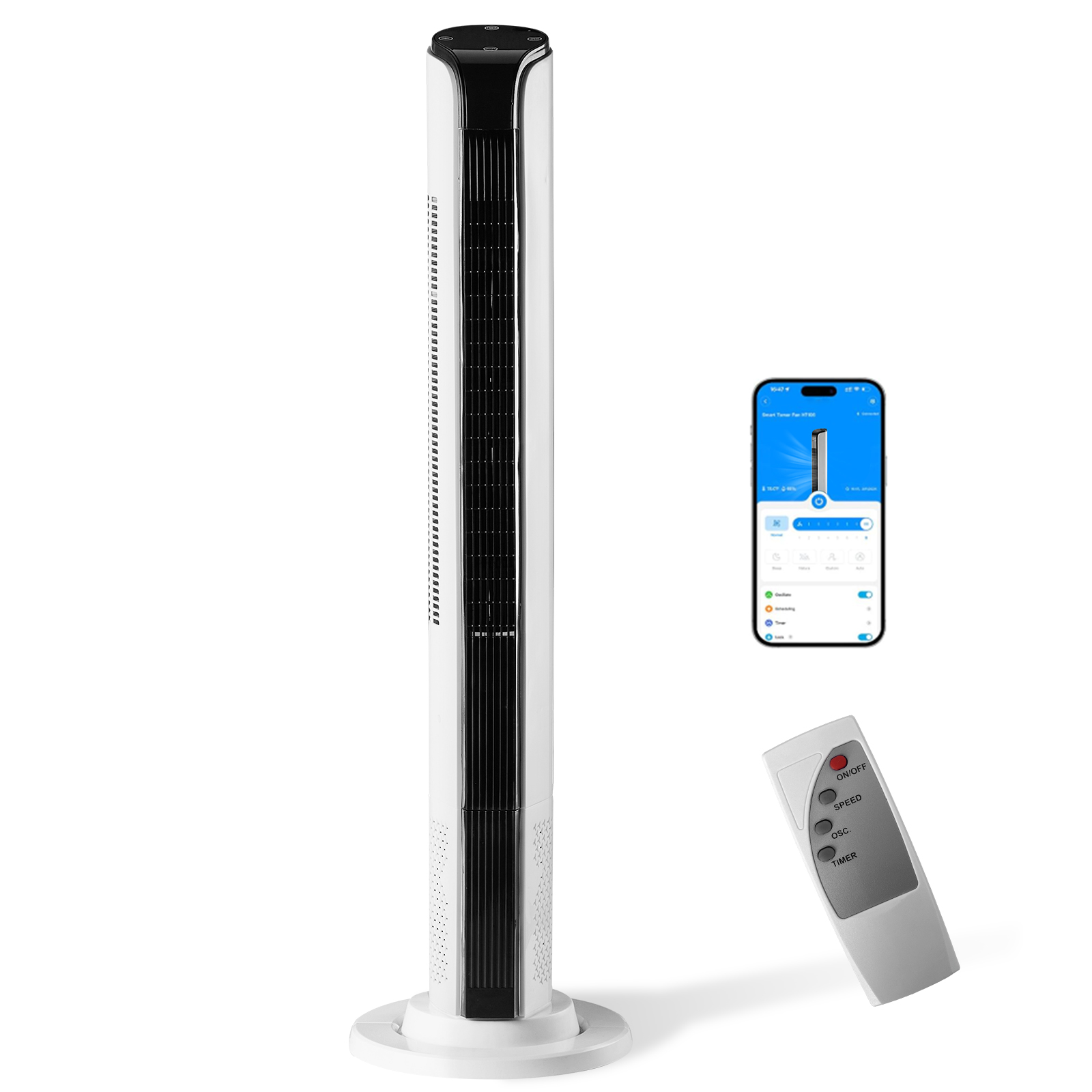 42 Inch Smart Tower Fan, 110V 65W All-Copper Motor Bladeless Standing Fan, Remote WiFi APP Control, Digital Display, 3 Speeds 3 Modes, 12H Timer, Space Saving Tower Fan For Bedroom Living Room, No Wat — foto 3