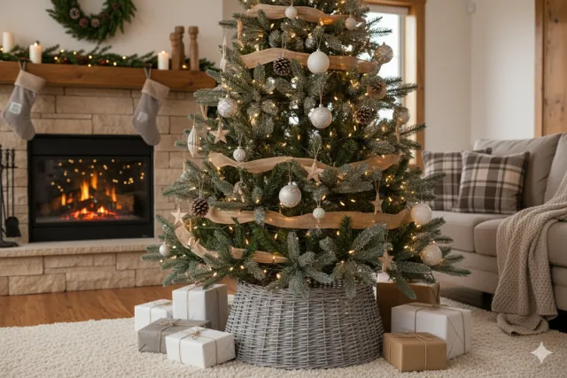 Rustic Woven Wicker Christmas Tree Collar Farmhouse Holiday Decor Grey - Shop at LoveMi