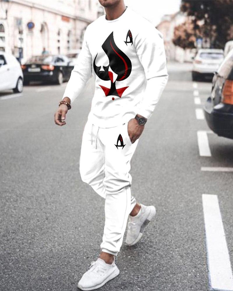 3d Digital Printing Crew Neck Sweater Sports Trousers Suit